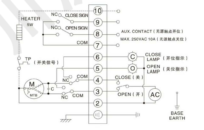 电动高温球阀（单项AC220V）接线图 开关型带无源触点